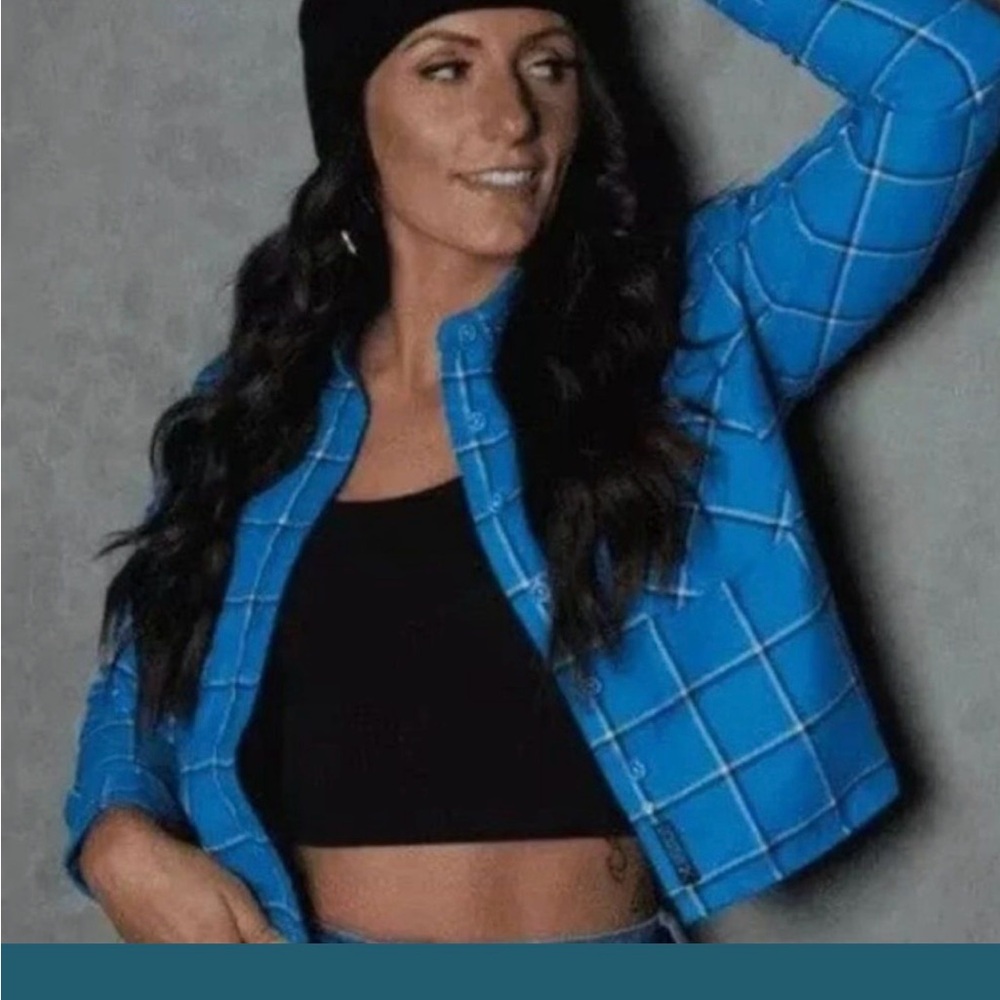 DIXXON Women's Vibrant Blue Plaid Jean Jacket
